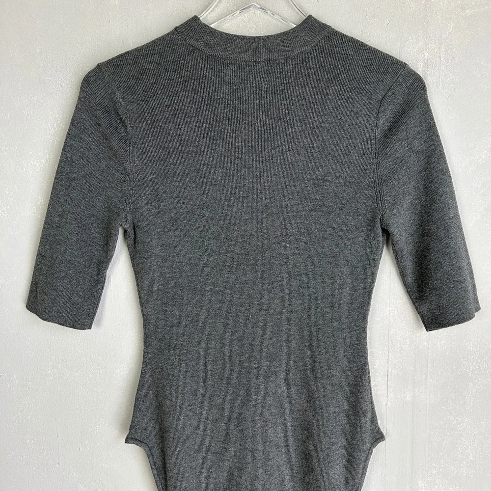 ADAY size M Like a Glove bodysuit high neck short sleeve gray merino wool blend - Picture 8 of 11